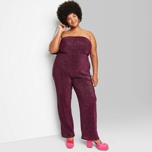 Wild Fable Sequin Mesh Jumpsuit Burgundy NWT Strapless XXL